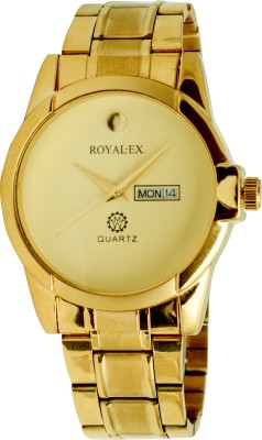 Royalex Men's Quartz Analogue Watch/Stylish Look Watch/Great Gift Idea for Men Men's Watch with Ivory Dial/Day & Date Golden Case and Golden Chain Men's Watch Analog Watch  - For Men