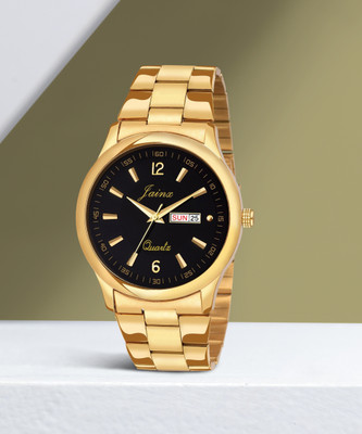 JAINX Premium Day & Date Feature Black Dial Golden Chain Analog Watch  - For Men