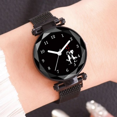 MIRSHO MS-402-Black-1Pic Magnetic Chain magnet strap mash hand watch girls watch for women gift Black Analog Watch  - For Girls