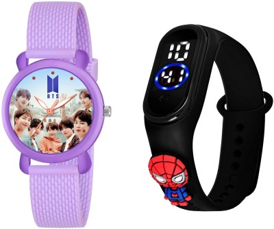 COSMIC Hot Selling BTS Lover Purple Strap Analog Dial with Kids Black Spider Led Band Analog-Digital Watch  - For Boys & Girls