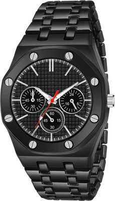 MITLUN All Black Luxury Stainless Steel Chain Strap And Studded Black Dial Analog Watch  - For Boys & Girls