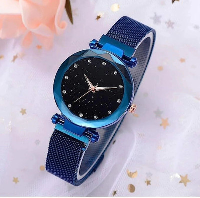 MAHAVIRA COLLECTION blue_diamond_magnet Attractive Look Blue Magnet Silver Diamond Latest Premium Designer Metal Chain Analog Watch  - For Women