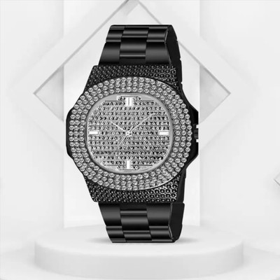 ETLIS Diamonds Dial Black Luxury Black Metal Bracelet Analog Watch  - For Men