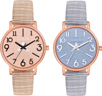Loretta LT-349-350 Pack of 2 Leather Belt Round Dial Combo Women Analog Watch  - For Girls
