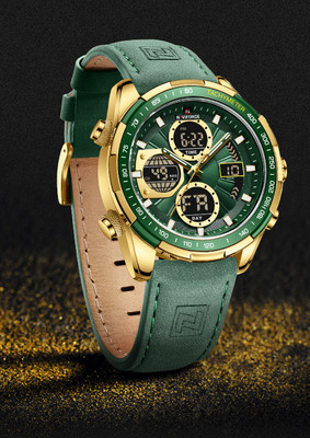 NAVIFORCE 9197 New Gold&Green sporty and professional chorongraph Analog-Digital Watch  - For Men
