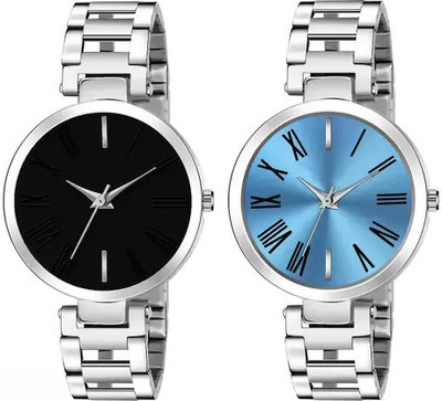 frozil Analog Black Blue Dial Merable Belt Combo Analog Watch  - For Women
