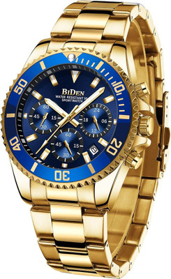 BIDEN Mens Watch Chronograph Luxury Golden wrist Watch Rainbow Case Rolex Golden Analog Watch  - For Men