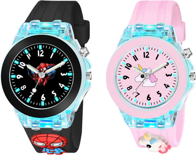 blutech Kids-Spidermen-Unicorn Multicolor Lights 3D Cute Cartoon Multi Function Rubber Strap Kidd's Boys Analog Watch  - For Boys & Girls