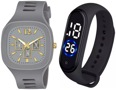 DAENTERPRISES New Trending Grey Combo Analog & Black Touch Screen Band Watch Analog-Digital Watch  - For Boys & Girls