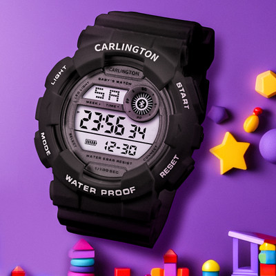 Carlington Junior 9121 Black Carlington Resistant Digital Dial MultiFunction Working Alarm,Silicone Strap Digital Watch  - For Boys & Girls