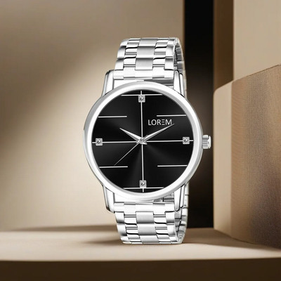 LOREM New Arrival Professional Black Dial Silver Strap Round Analog Watch  - For Men
