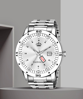 LIMESTONE Day and Date Functioning Classic Silver Dial Silver Chain Quartz Analog Watch  - For Men