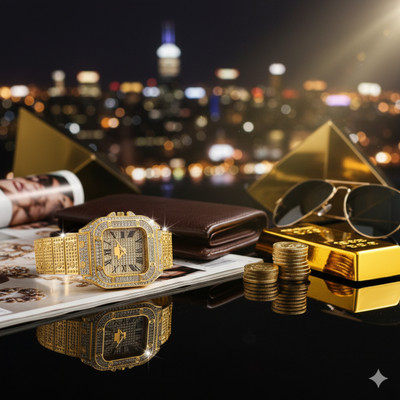 Timefit Party Wear Gold Analog Watch for Men Boys Stylish Look Diamond Luxe Series Analog Watch  - For Men