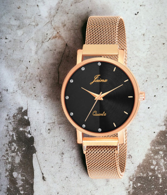 JAINX Rose Gold Mesh Magnet Chain Analog Watch  - For Women