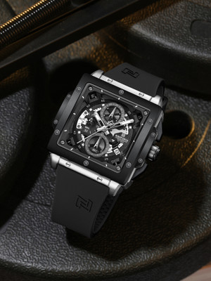 NAVIFORCE NF8064 Elegant Square Silver& Black accents chronograph dial with Black Silicon strap Analog Watch  - For Men