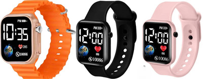 Chronorex LED square heart New Generation Black-Orange-Pink LED Display 3 Watch combo | Latest Trendy Combo Digital Watch  - For Men