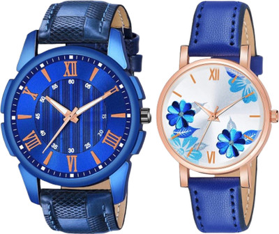 ETLIS Stylish Blue Leathers Strap Combo Stylish Blue Leathers Strap Combo Analog Watch  - For Couple