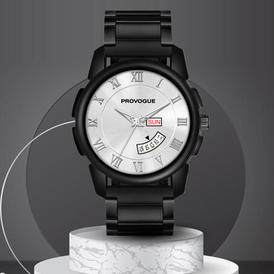 PROVOGUE Casual Party Office Wear Gift For Him Analog Men's Quartz Round Stainless Steel Day And Date Display Wrist Watch Analog Watch  - For Men