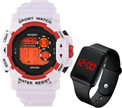 Trex SCK-WH+BK Silicone Black Belt Luminous Simple White Color Watch For Men & Women Digital Watch  - For Boys