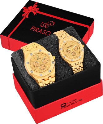 PIRASO NK HUB-LOT GOLDEN COMBO MEN & WOMEN PIRASO Golden Analog Display Golden Chain Men & Women Watch - Pack of 2 Analog Watch  - For Men & Women