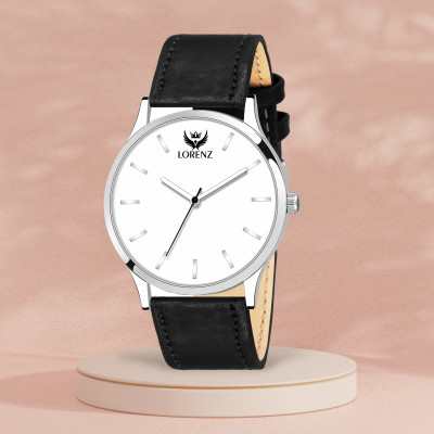 LORENZ MK-1031A Lorenz Slim Fit White Dial Black Leather Strap Premium Edition Wrist Watch Analog Watch  - For Men