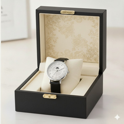 Wholfin MT_546 Elegant Black Round Textured Dial with Comfortable Leather Strap Analog Watch  - For Women