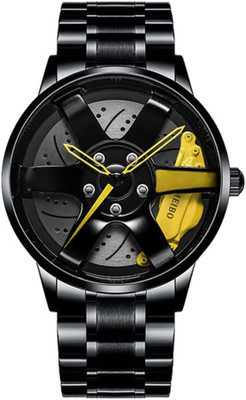 NAYABE Spinning car rotating gyro red & black watch NAYABE Round Full Rotate Heavy Machine Men's Black Chain Stainless Steel Watch Analog Watch  - For Men