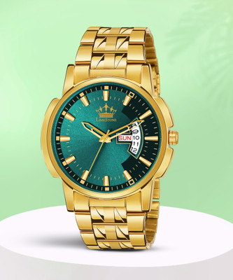 LIMESTONE Day & Date Original Gold Plated Adjsutable Bracelet HMTS Quartz Analog Watch  - For Men