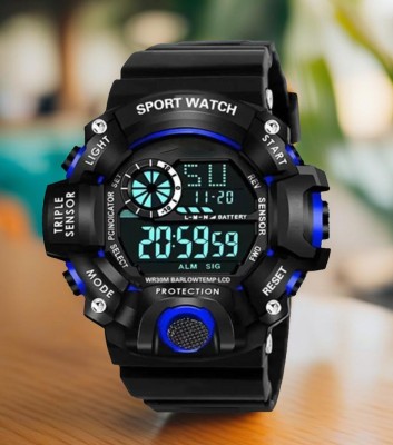 Trex SCK_BLUERING PU Belt LED Light Water&Shock Resistance Alarm Digital Watch  - For Boys