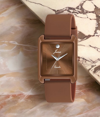 JAINX Square Shape Brown Silicone Band Analog Watch  - For Men