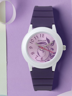 SONATA SF Quartz Pink Dial Purple Plastic Strap Analog Watch  - For Women
