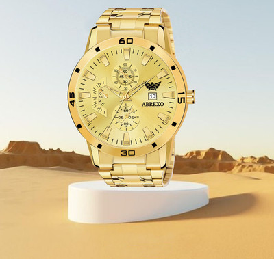 ABREXO Abx8404-Gold GD-Gold Dial Gold Platted Bracelet Date Functioning Watch For Boys Analog Watch  - For Boys