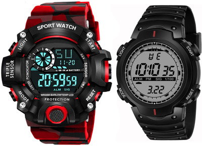 Motugaju Digital Red Army Belt Multi-functional Day Date Month With Night Digital Watch  - For Men