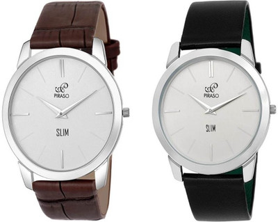 PIRASO 1584 SL04 WHITE WITH BROWN CROCO & 1584 SL04 WHITE ANALOG COMBO WRIST WATCH WHITE SLIM DIAL WATCH FOR MEN Analog Watch  - For Men