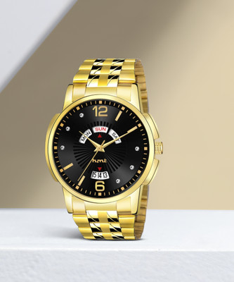 HMT DLX HMT DLX 7009-BLACK -GOLD Original Premium Gold Plated Black Dial Date Functioning Golden Chain Analog Watch  - For Men