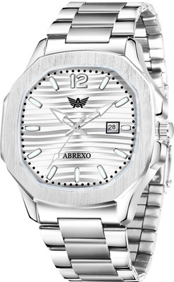 ABREXO Abx4569-Silver Nautilus Series Date Working Square Silver Dial Silver Quartz Watch For Boys Analog Watch  - For Men