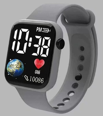 THMT Trending Lifestyle Black Dial White Strap Square LED Digital Watch  - For Boys