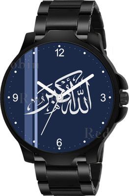 Talgo IW005-NUM-3K-BLK-CDBLK ISLAMIC Allahu Akbar Design Round Dial Black Silicone Strap Muslim Analog Watch  - For Men