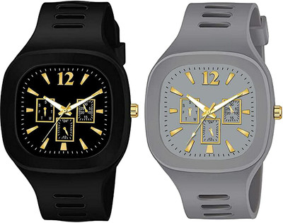 PuthaK Square Multi Color Dial Silicon Strap ADDI Stylish Rubber Analog Watch for Men & Boys Combo Of 2 Analog Watch  - For Men