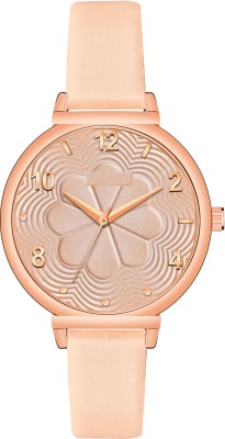 Loretta LT-3012 Peach Leather Belt RoseGold Slim Dial Women Analog Watch  - For Girls