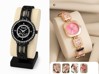 HPWATCH HW12-Rose Gold-Pink_HW23-Black Modern Minimalist Black Dial Silicone Strap Analog Watch Analog Watch  - For Women