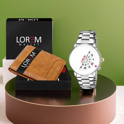 LOREM WL06-LR106 Combo Of Beige Color Artificial Leather Wallet & Analog Watch  - For Men