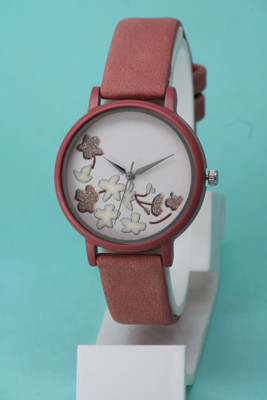 ZANZEER High Quality Solid Case Flower Design Attractive Leather Belt High Quality Solid Case Flower Design Attractive Leather Belt Analog Watch  - For Women