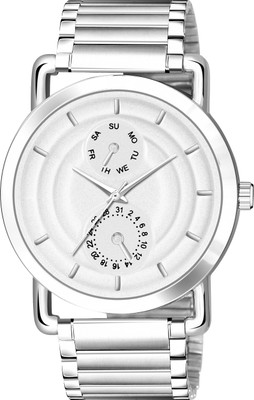 Akashratit LR121 White 3D Embossed Stainless Steel Analog Watch For Men Analog Watch  - For Men