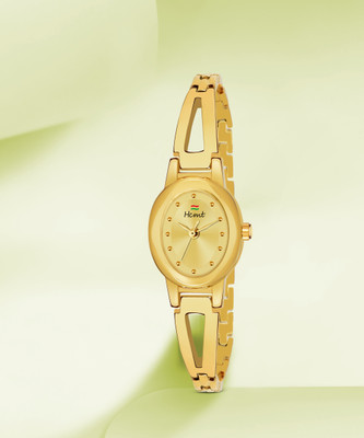 hcmt Enchanting Ion Gold Plated Golden Dial Oval Shaped Premium Analog Watch  - For Women