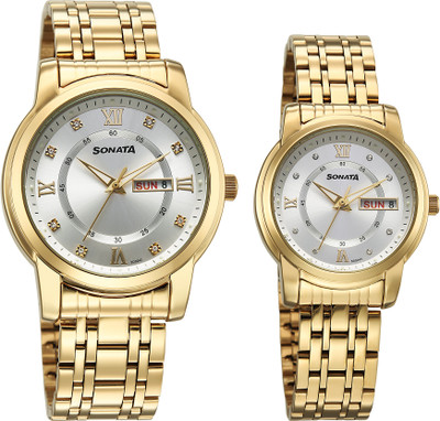 SONATA Perfect Pairs Sonata Perfect Pairs Quartz Silver Round Dial Men's and Women's Pairs Watch / Analog Watch  - For Men & Women