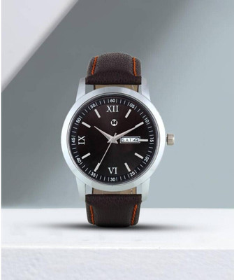 WIZARD TIMES Formal and Party Wear Watch for Men Men Watch Brown Leather Strap Black Day Date Dial Formal Watch Water Resistant Analog Watch  - For Boys