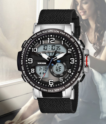 Harbor 1001 Black Men's Watch with Water Resistance, Hourly Chime, Alarm, and Stopwatch Functions Analog-Digital Watch  - For Men