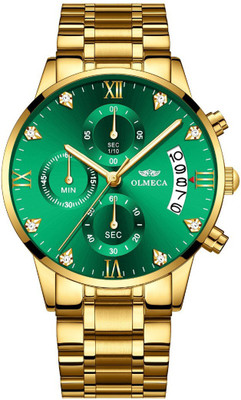 Olmeca Imperial Gold Cambridge Green Auto Calendar Business Class Waterproof Inside Dials Working Three-Eye Six-Needle Analog Watch  - For Men
