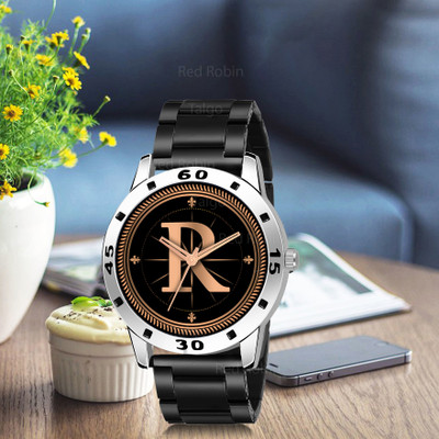 Red Robin ALPHA-R-AVO-SIL-CDBLK Fancy Design Stylish ALPHABET R Dial Black Leather Strap Men Wrist Watch Analog Watch  - For Boys
